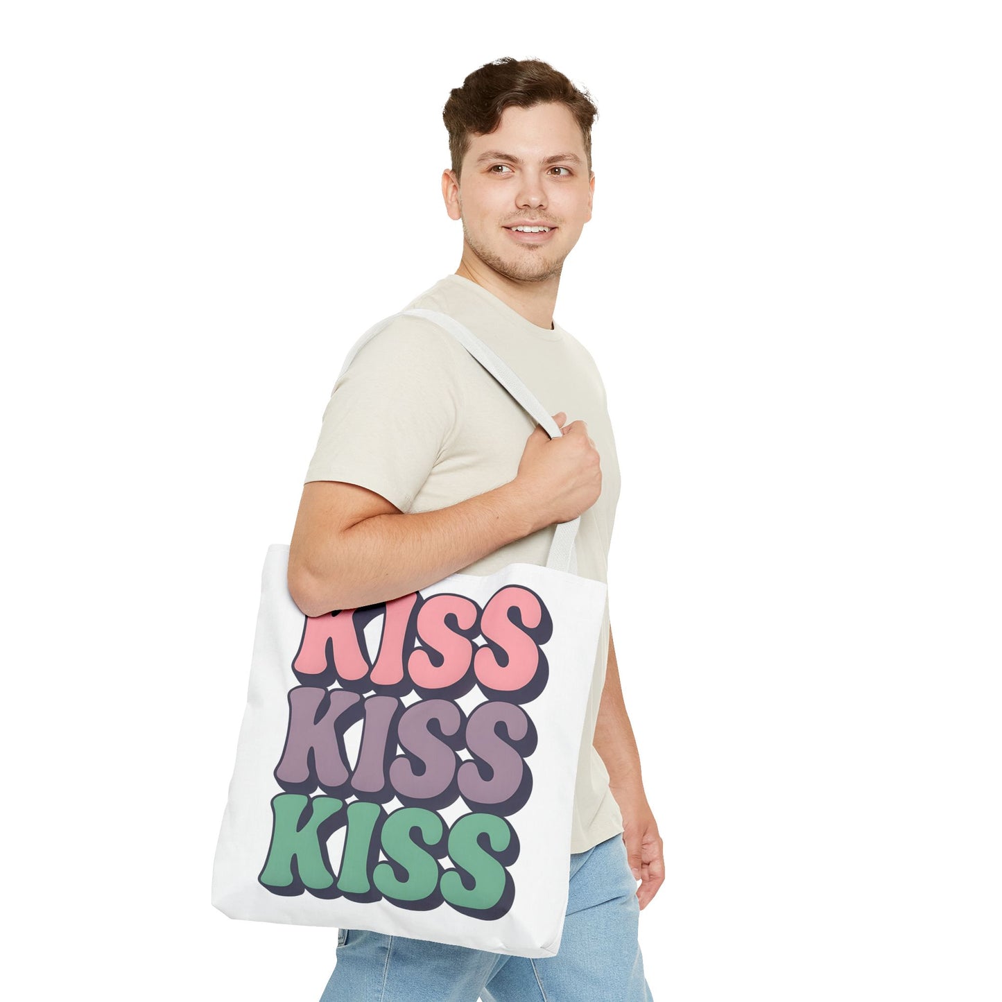 Kiss Kiss Kiss Tote Bag, Trendy Reusable Shopping Bag, Unisex Fun Everyday Bag, Valentine's Day Present