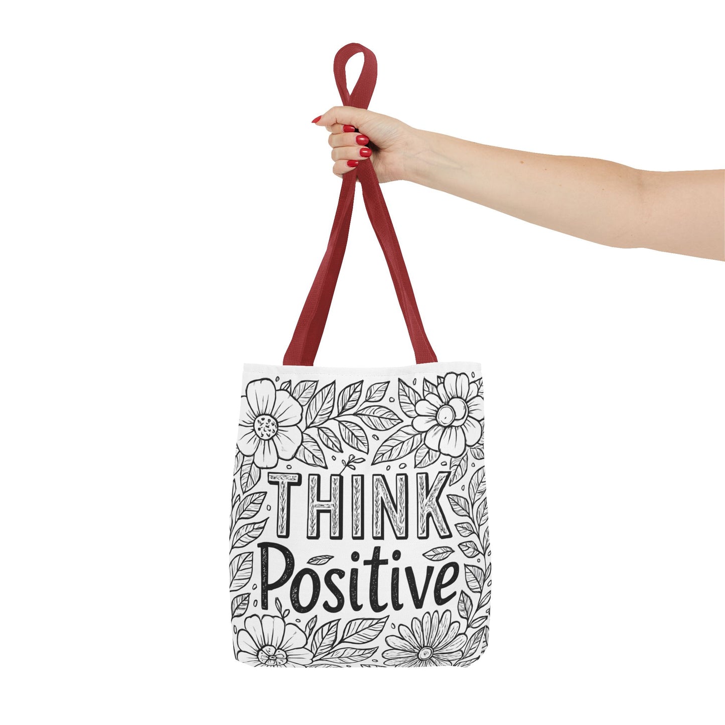 Think Positive Floral Tote Bag, Motivational Bag for Students, Gift for Friends, Inspirational Accessory