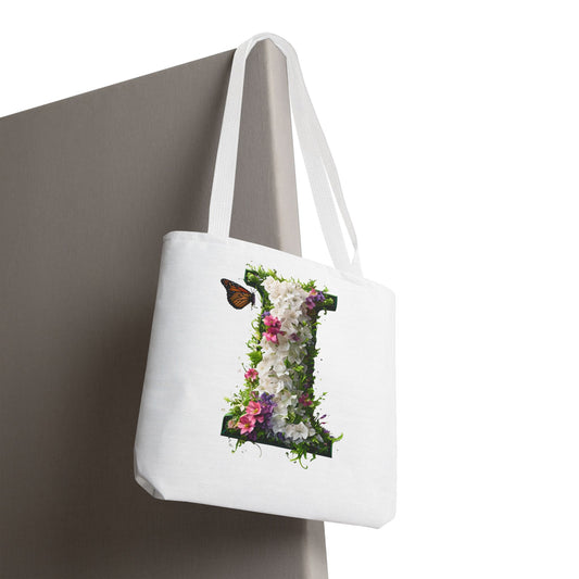 Floral Alphabet "i" Tote Bag -  Stylish Accessory For Her