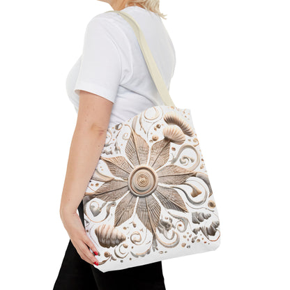 Boho Nautical Mandala Themed Geometric Design Tote Bag, Natural Toned Bag for Everyday Style, Unisex Gift