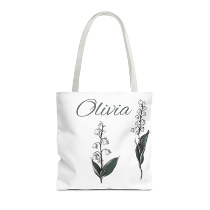 Personalized Lily of the Valley Tote Bag - Eco-friendly Reusable Shopping Tote, May Birth Month Flower Gift, Women’s Accessory
