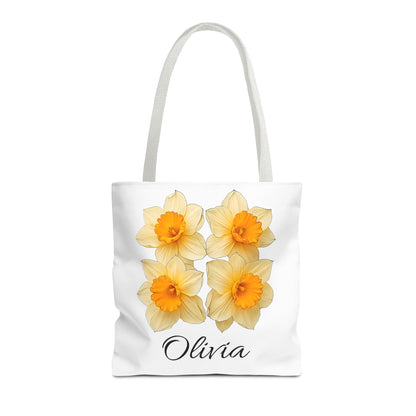 March Birth Month Flower Tote Bag, Easter Gift Bag, Custom Name Accessory, Daffodil Shoulder Bag, Women's Eco-Friendly Handbag