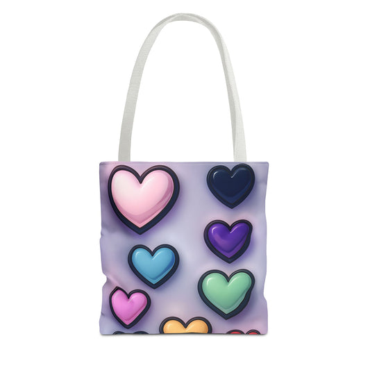 Colorful Heart Tote Bag for Everyday Use, Valentine’s Day Gift, Fun Beach, Library or Shopping Bag, Cute Accessories