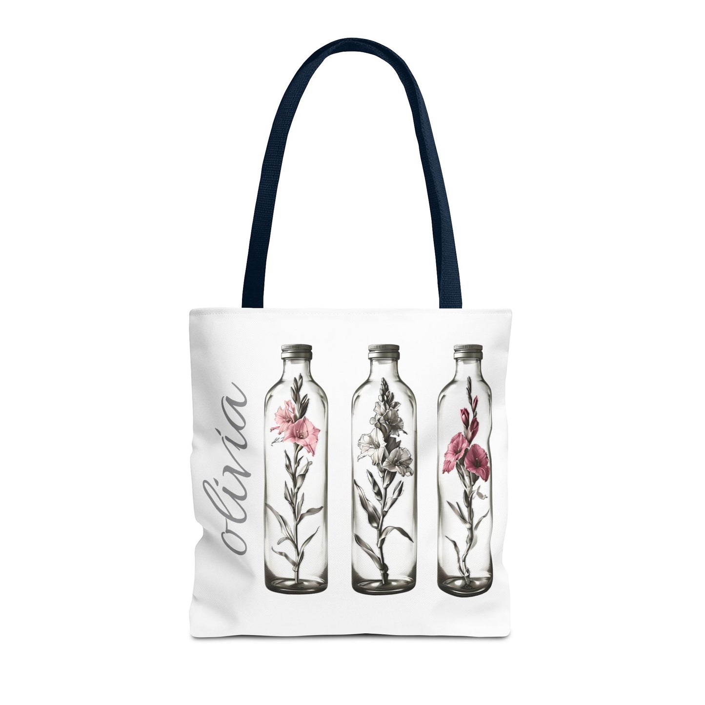 Personalize Gladiolus Birth Month Flower Tote Bag, Eco-Friendly Reusable Grocery Shopping Bag, Floral Design Handbag