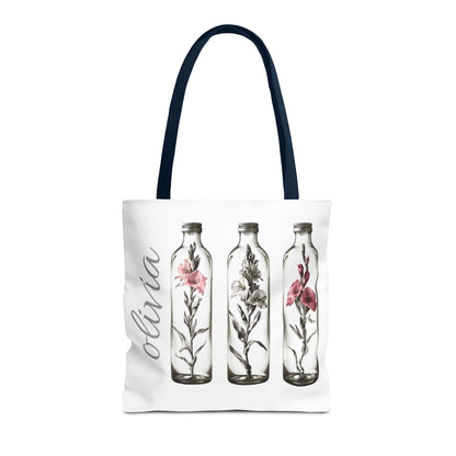 Personalize Gladiolus Birth Month Flower Tote Bag, Eco-Friendly Reusable Grocery Shopping Bag, Floral Design Handbag