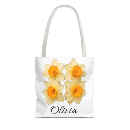 March Birth Month Flower Tote Bag, Easter Gift Bag, Custom Name Accessory, Daffodil Shoulder Bag, Women's Eco-Friendly Handbag