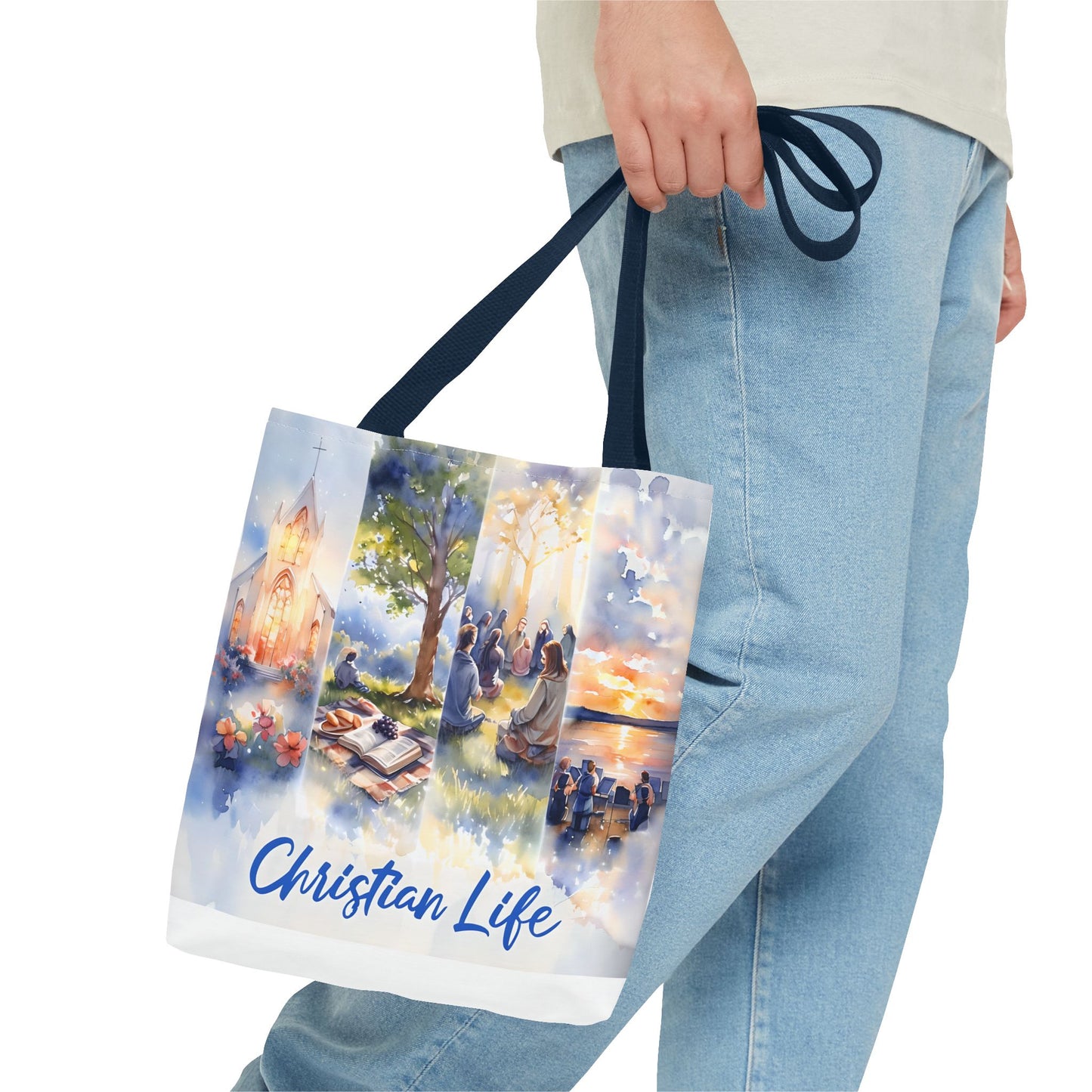 Inspirational Christian Watercolor Tote Bag, Faith-Based Gift, Brush Style Art, Church Event Accessory, Everyday Use Tote