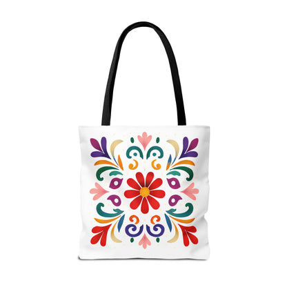 Vibrant Folk Art Floral Tote Bag, Colorful Shopping Bag, Beach Bag, Gift for Her