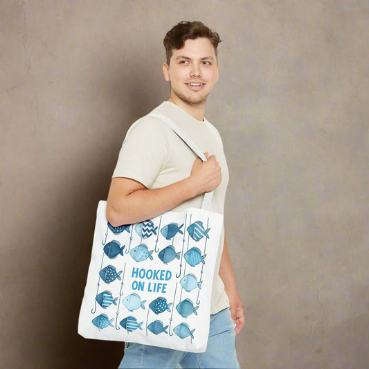 positive message fish themed tote bag