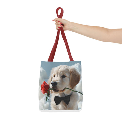 Cute Puppy Rose Tote Bag | Dog Lovers Gift, Stylish Lightweight Polyester Bag, Everyday Use