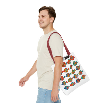 Colorful Mosaic Fish Print Tote Bag, Reusable Grocery Bag, Summer Beach Accessory, Marine Life Gift, Unique Art Bag