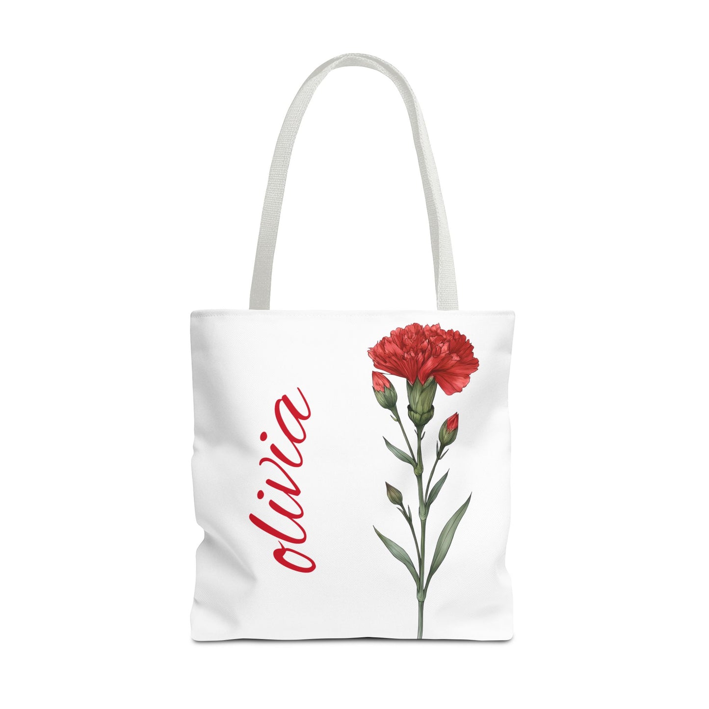 Personalized January Carnation Birth Month Flower Tote Bag, Custom Name Tote, Eco-Friendly Grocery Shopping Bag, Gift for Her