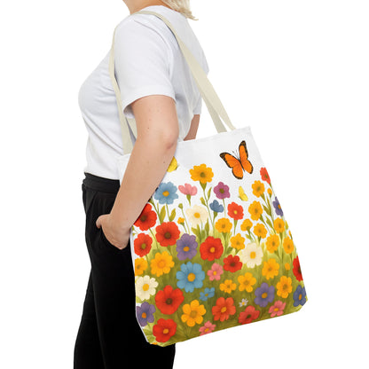 Vibrant Floral Tote Bag | Spring Tote | Polyester Easy Clean Bag  | Perfect for Beach, Shopping, Gifts