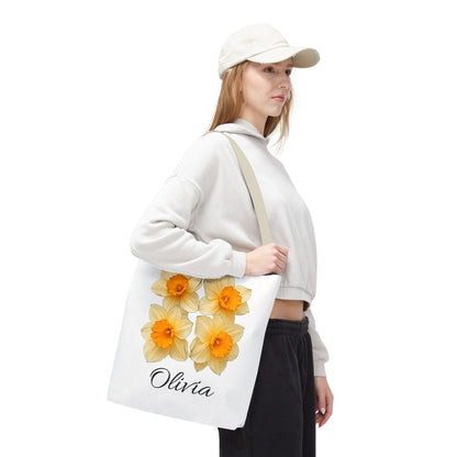 March Birth Month Flower Tote Bag, Easter Gift Bag, Custom Name Accessory, Daffodil Shoulder Bag, Women's Eco-Friendly Handbag
