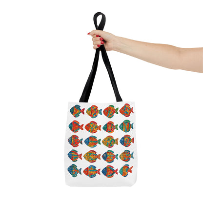 Colorful Mosaic Fish Print Tote Bag, Reusable Grocery Bag, Summer Beach Accessory, Marine Life Gift, Unique Art Bag