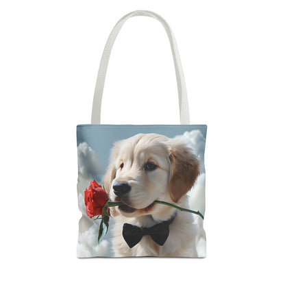 Cute Puppy Rose Tote Bag | Dog Lovers Gift, Stylish Lightweight Polyester Bag, Everyday Use