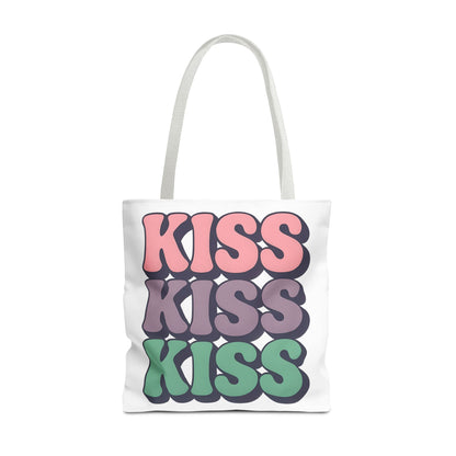 Kiss Kiss Kiss Tote Bag, Trendy Reusable Shopping Bag, Unisex Fun Everyday Bag, Valentine's Day Present