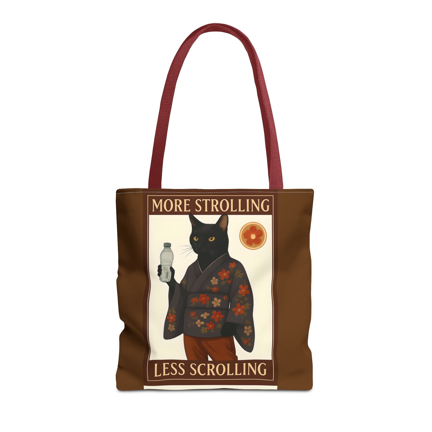 More Strolling Less Scrolling Cat Tote Bag – Cute Black Cat Design for Cat Lovers