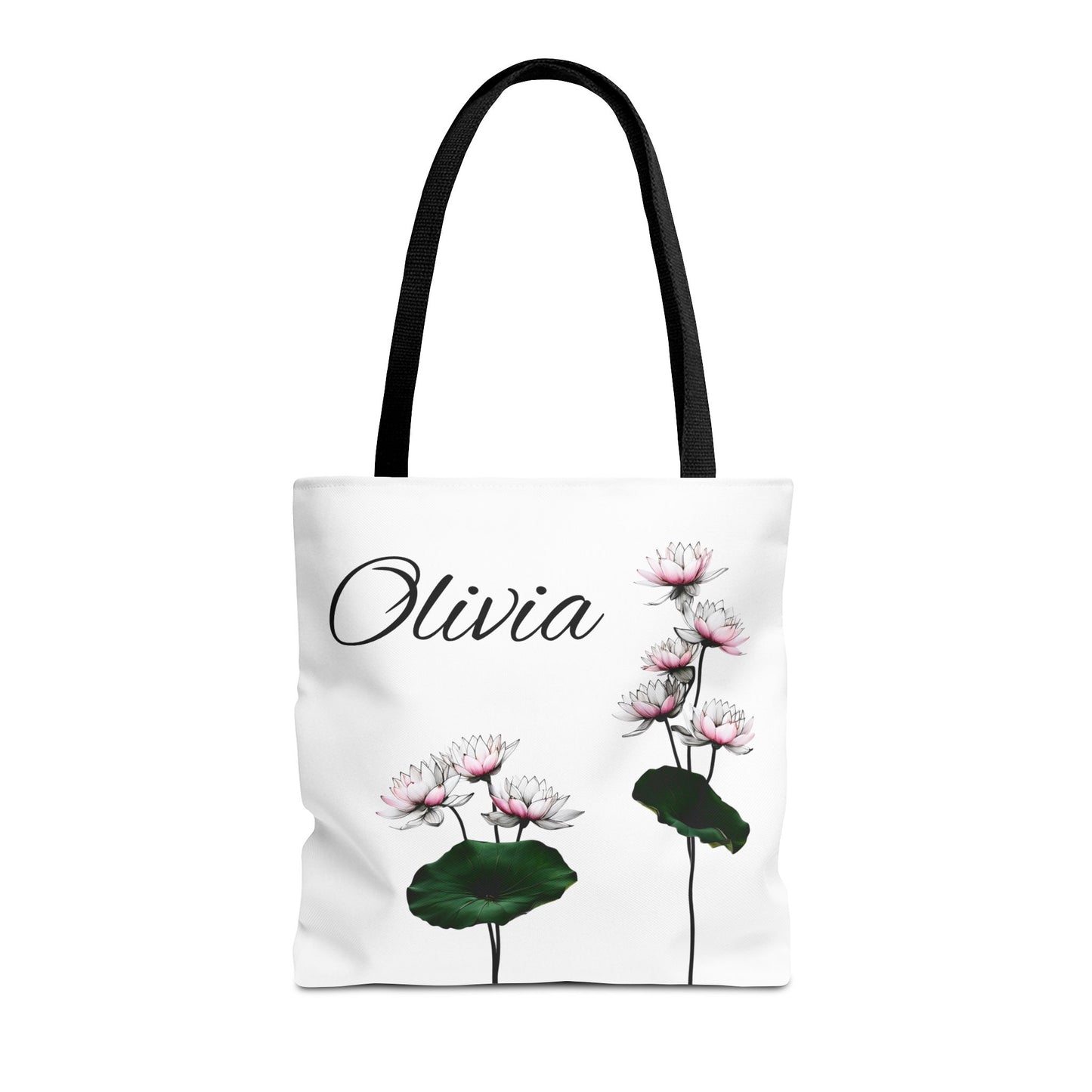 Personalized Water Lily Tote Bag, Eco-Friendly Reusable Shopping Bag, Custom Name Bag for July Birth Month Flower