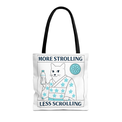 Japanese Cat-Themed Tote Bag - More Strolling Less Scrolling, Cute Gift, Reusable Shopping Bag, Animal Lover's Accessory