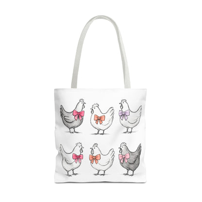Farmyard Chicken Tote Bag, Cute Farm Animal Coquette Bow Design, Gift for Hen Lovers, Unique Tote for Everyday Use