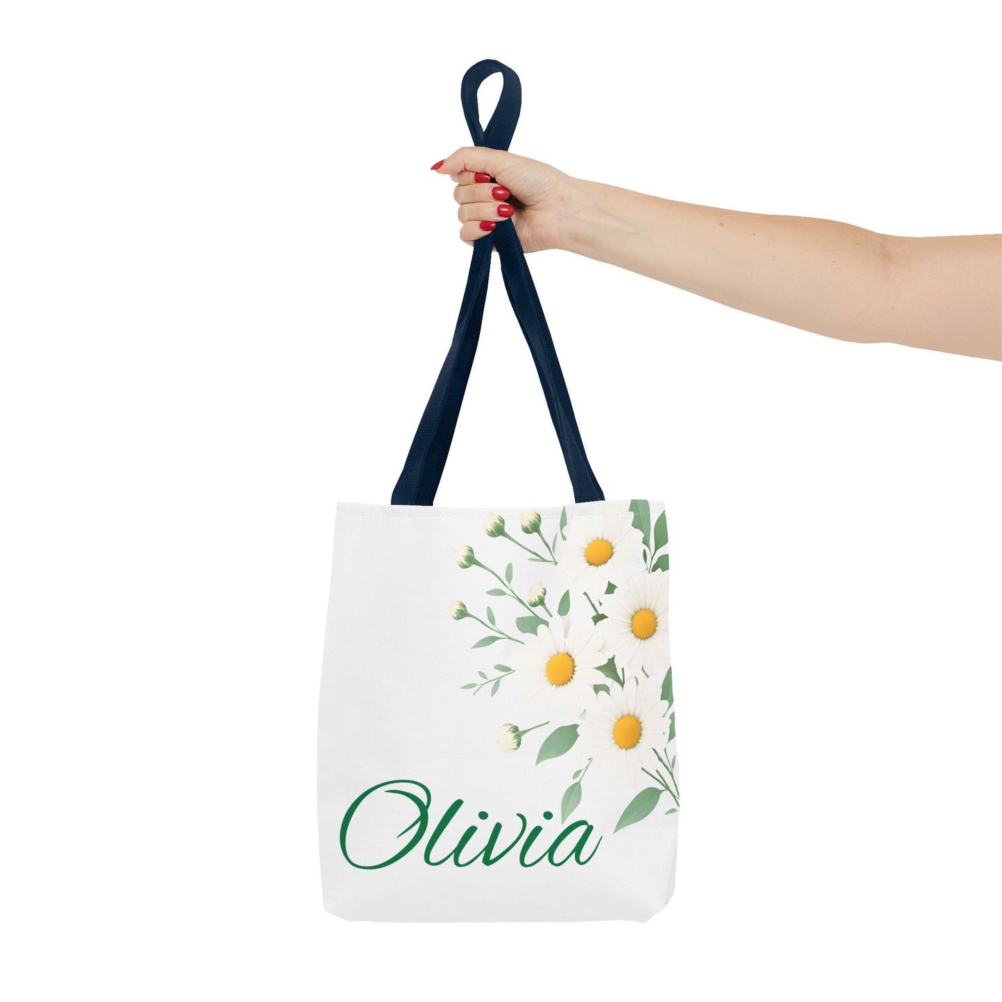Personalized April Daisy Tote Bag, Custom Name Gift For Her, Birth Month Flower Design, Eco-Friendly Grocery Shopping Bag