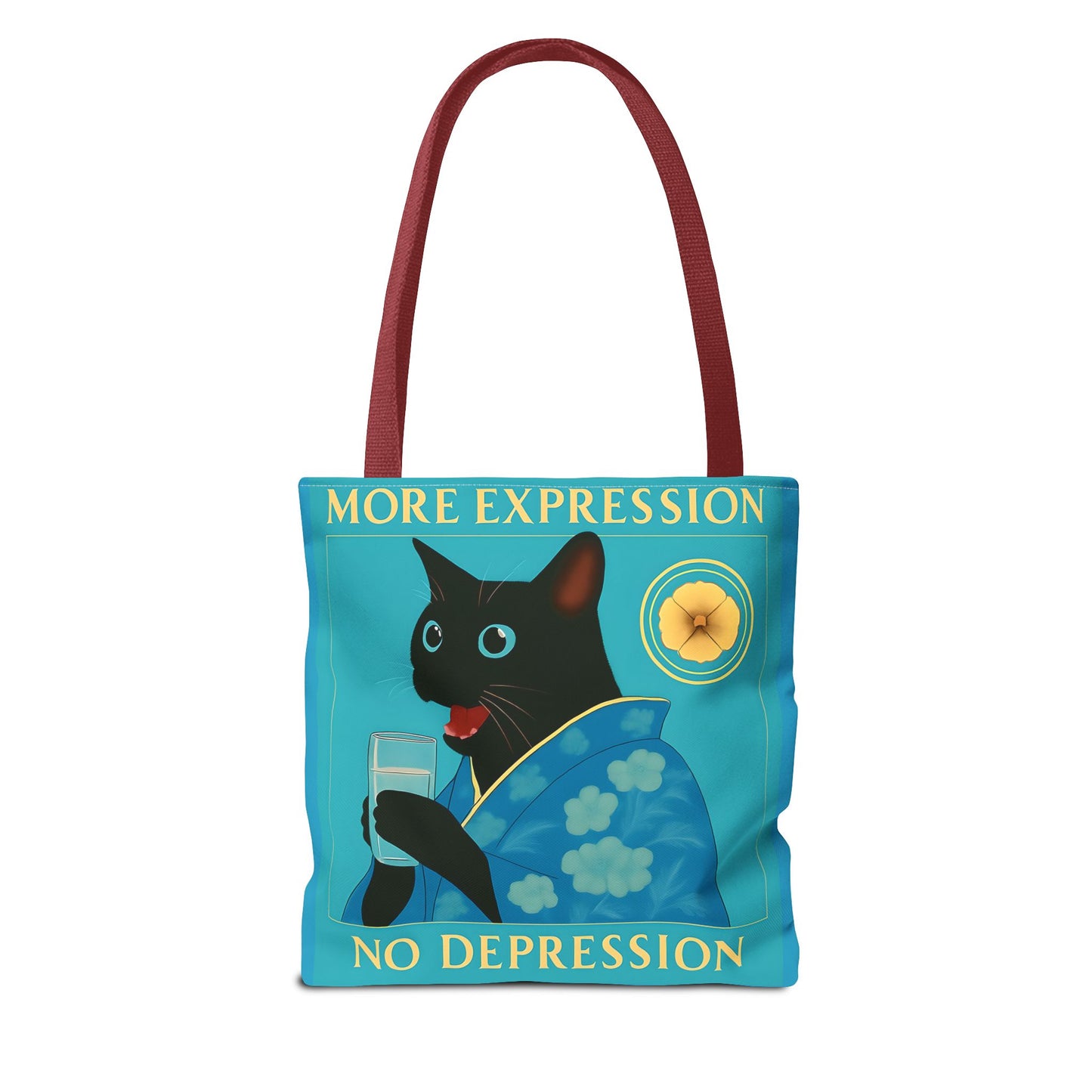 Motivational Chinoiserie Black Cat Tote Bag - More Expression No Depression