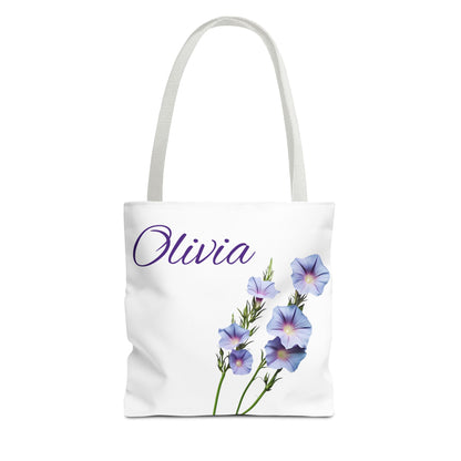 Personalized Morning Glory September Birth Month Flower Tote Bag, Custom Name Bag, Floral Grocery Bag