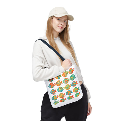 Colorful Mosaic Fish Print Tote Bag, Reusable Grocery Bag, Summer Travel Accessory, Gift for Ocean Lovers