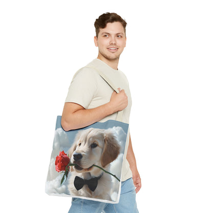 Cute Puppy Rose Tote Bag | Dog Lovers Gift, Stylish Lightweight Polyester Bag, Everyday Use
