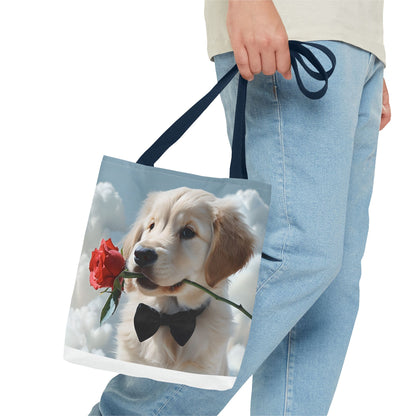 Cute Puppy Rose Tote Bag | Dog Lovers Gift, Stylish Lightweight Polyester Bag, Everyday Use