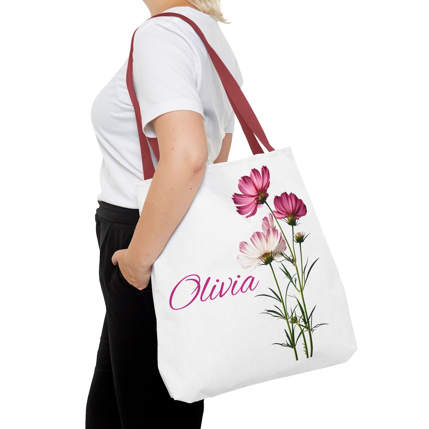 Floral Personalized Tote Bag, Custom October Birth Month Flower Design , Eco-Friendly Reusable Shopping Bag, Gift for Women