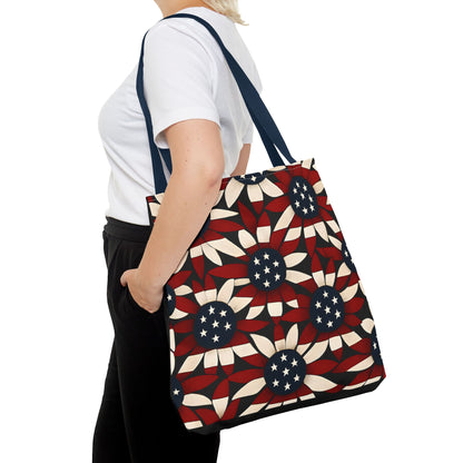 American Patriotic Tote Bag, Best Dad Gift, AOP Tote Bag, Red White Blue Handbag, Foldable Eco-Friendly Grocery Bag