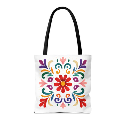 Vibrant Folk Art Floral Tote Bag, Colorful Shopping Bag, Beach Bag, Gift for Her