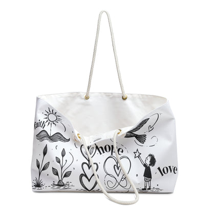 Faith Hope Love Bag, Travel Tote, Doodle Design, Gift for Her, Weekend Getaway Essentials