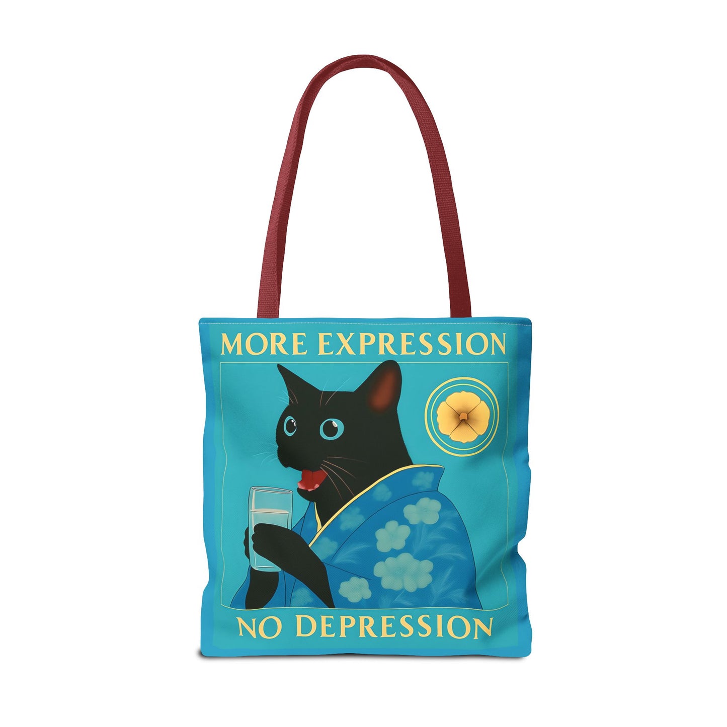 Motivational Chinoiserie Black Cat Tote Bag - More Expression No Depression