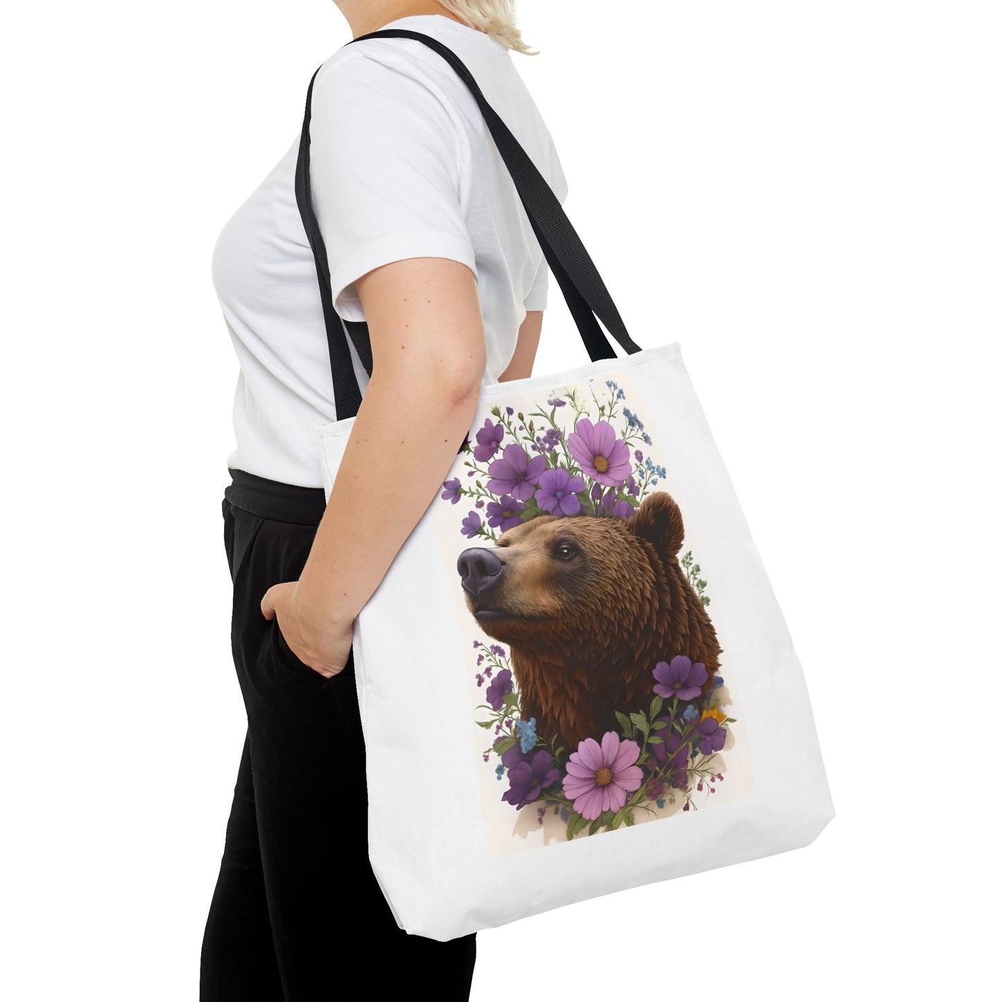 Floral Bear Tote Bag, Gift for Animal Lovers, Boho Bag for Daily Use