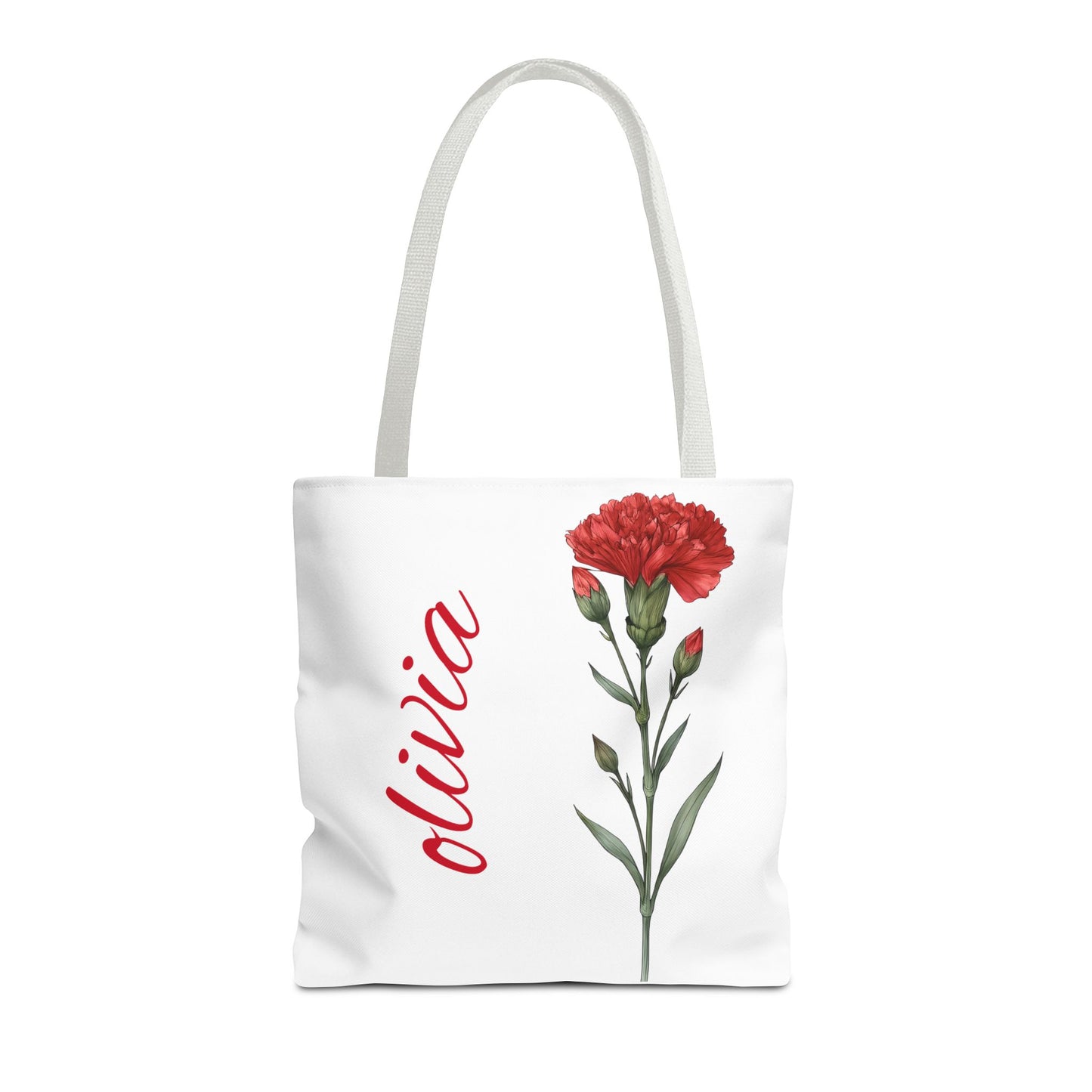 Personalized January Carnation Birth Month Flower Tote Bag, Custom Name Tote, Eco-Friendly Grocery Shopping Bag, Gift for Her