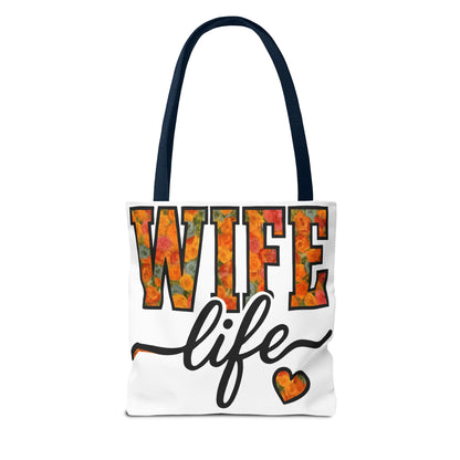 Floral Wife Life Tote Bag, Fun Gift for Spouses, Everyday Use, Beach Bag, Shopping Tote, Marriage Celebration