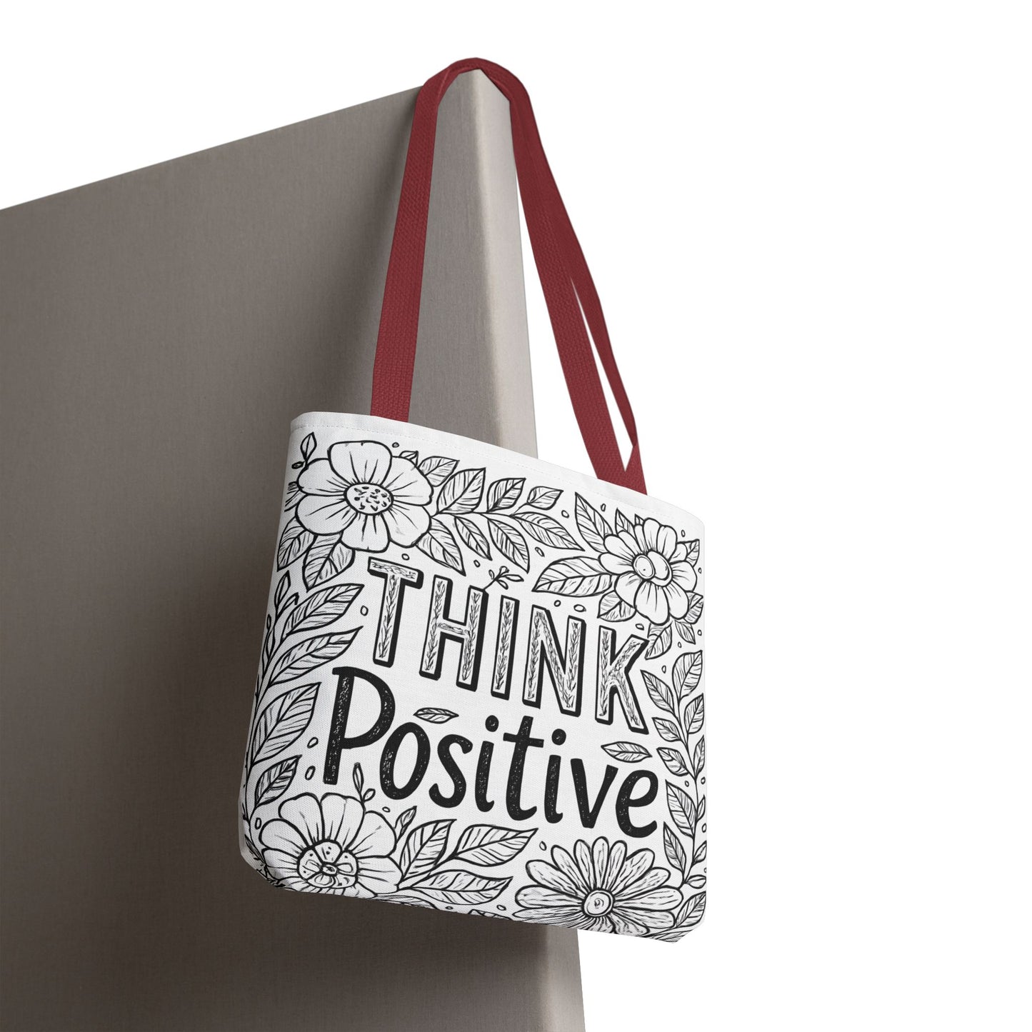 Think Positive Floral Tote Bag, Motivational Bag for Students, Gift for Friends, Inspirational Accessory