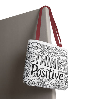 Think Positive Floral Tote Bag, Motivational Bag for Students, Gift for Friends, Inspirational Accessory