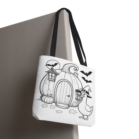 Halloween-Themed Tote Bag, Spooky Goose and Pumpkin, Trick or Treat Tote, Fall Accessory, Unique Gift Idea, Eco-Friendly Bag