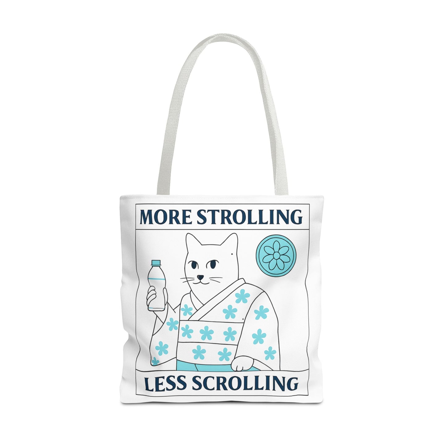 Japanese Cat-Themed Tote Bag - More Strolling Less Scrolling, Cute Gift, Reusable Shopping Bag, Animal Lover's Accessory