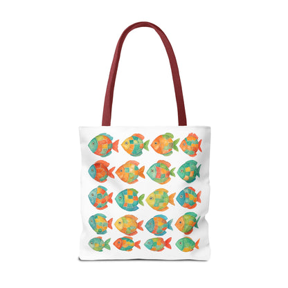 Colorful Mosaic Fish Print Tote Bag, Reusable Grocery Bag, Summer Travel Accessory, Gift for Ocean Lovers