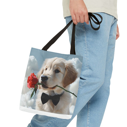 Cute Puppy Rose Tote Bag | Dog Lovers Gift, Stylish Lightweight Polyester Bag, Everyday Use