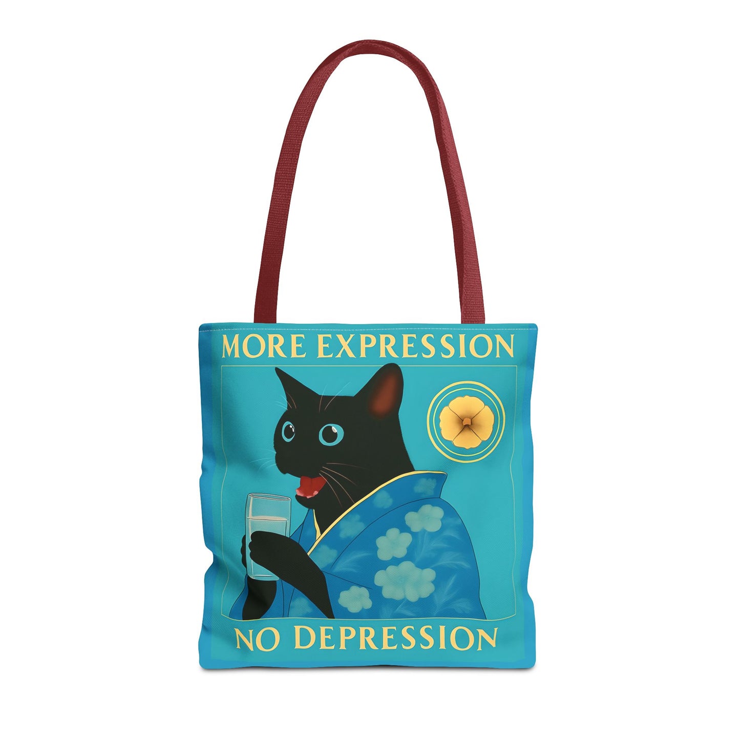 Motivational Chinoiserie Black Cat Tote Bag - More Expression No Depression