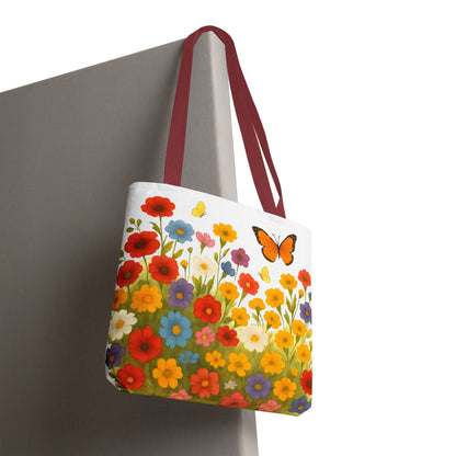 Vibrant Floral Tote Bag | Spring Tote | Polyester Easy Clean Bag  | Perfect for Beach, Shopping, Gifts