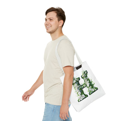 Floral Alphabet 'H'  Tote Bag - Green and White Gift for Nature Lovers