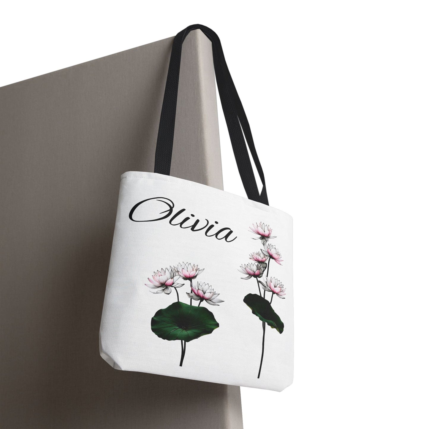 Personalized Water Lily Tote Bag, Eco-Friendly Reusable Shopping Bag, Custom Name Bag for July Birth Month Flower