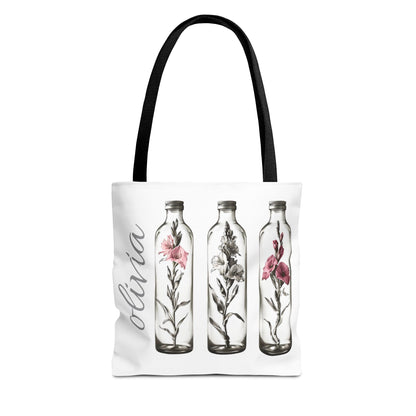 Personalize Gladiolus Birth Month Flower Tote Bag, Eco-Friendly Reusable Grocery Shopping Bag, Floral Design Handbag